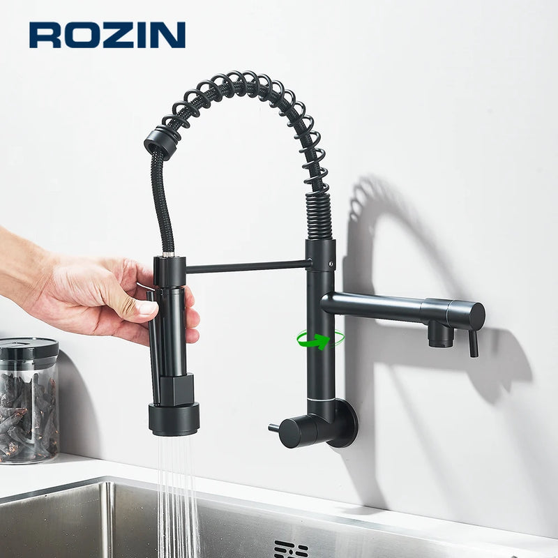Robinet Cuisine Mural Eau Froide à Ressort Double Bec, 4 Finitions