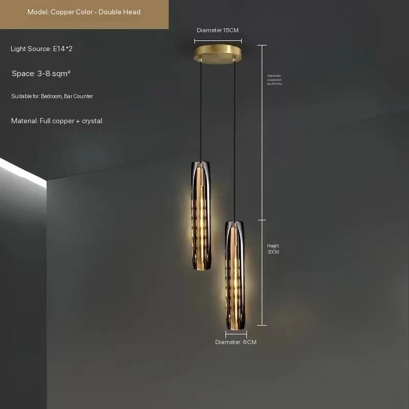 Suspension Cuisine en Cristal et Cuivre, 1 à 3 Lampes