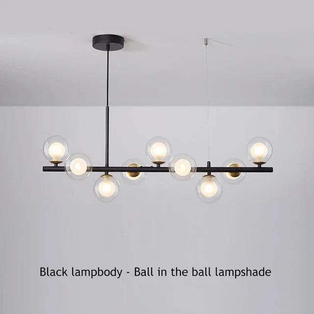Suspension Cuisine Îlot Globes Verre, 7 à 11 Têtes, Lumière 3 Teintes