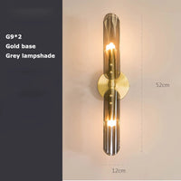 Applique Murale Verre Double Tube G9, Support Noir ou Doré, 52 cm