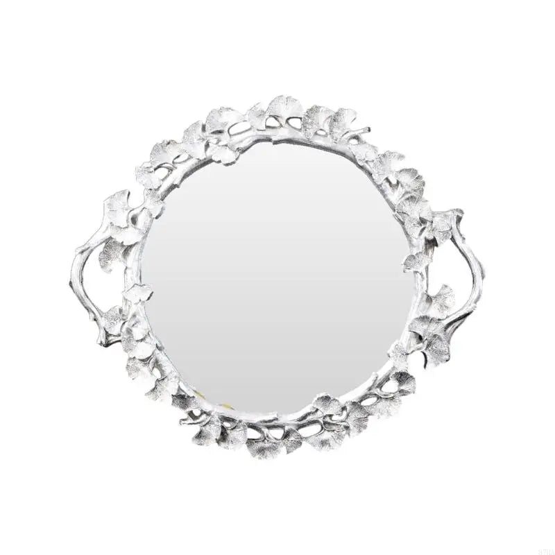 Plateau Miroir Feuillage Sculpté Doré ou Argenté, 44,5 x 38 cm