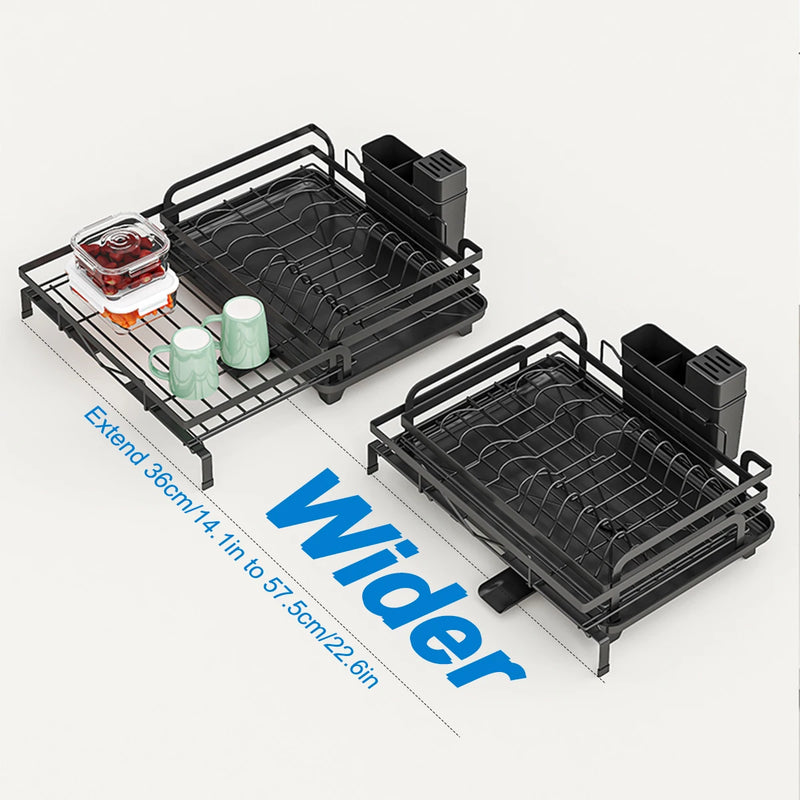 Égouttoir à Vaisselle Extensible 36 à 57,5 cm, Porte-Couverts, Bec Pivotant