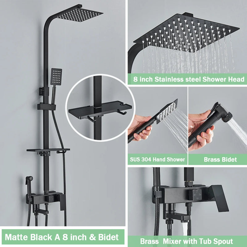 Colonne de Douche Pluie avec Mitigeur et Bec de Baignoire, 19 Modèles