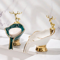 Porte-Savon Céramique Feuille Décor Cerf Doré