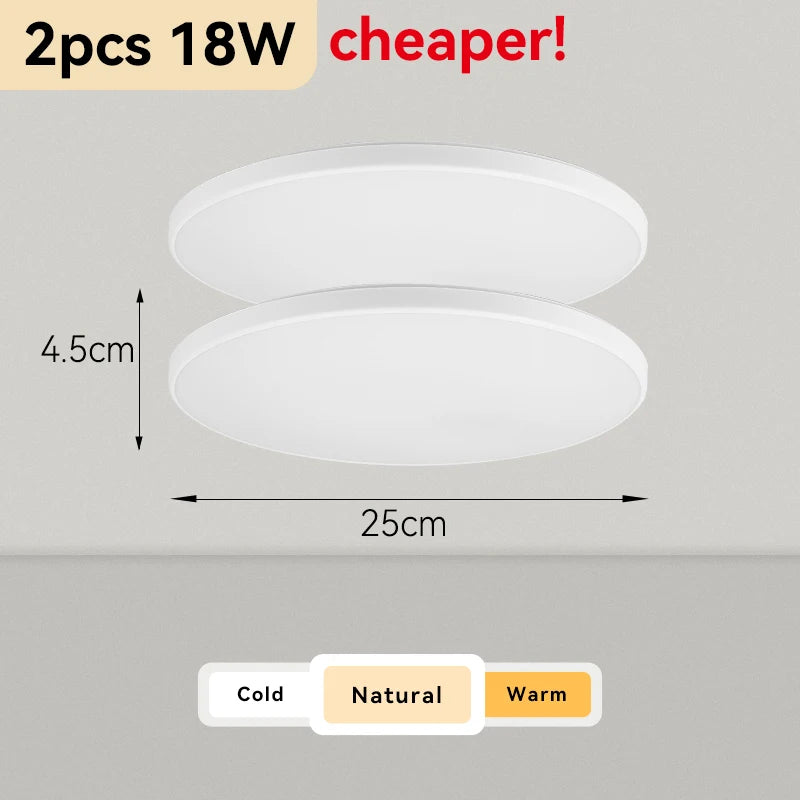 Plafonnier Cuisine LED Rond Ultra Plat 4,5 cm, Blanc ou Noir, 15 à 50 W