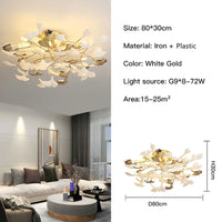 Suspension Cuisine Feuilles de Ginkgo Doré et Blanc, 60 à 150 cm
