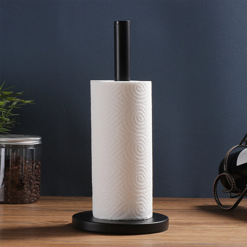 Porte-Essuie-Tout Noir en Métal sur Pied, Tige Haute 30 cm, Base Ronde