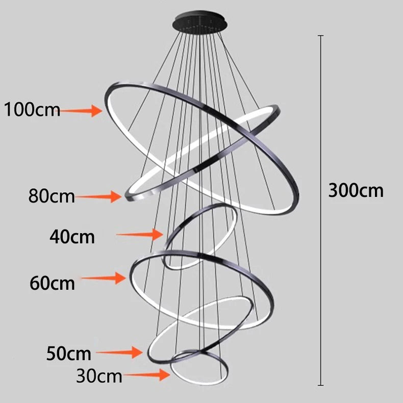 Suspension Cuisine LED à 5, 6 ou 7 Anneaux, Double Hauteur et Escalier