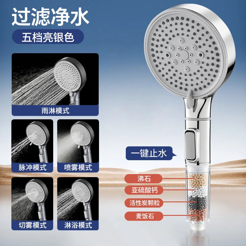 Pommeau de Douche 5 Modes à Billes Minérales, Accessoires à la Pièce