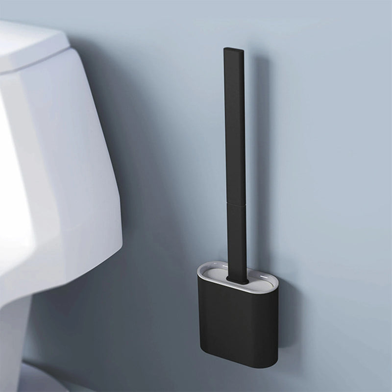 Brosse WC Silicone à Long Manche avec Support Mural Adhésif, Noir ou Blanc