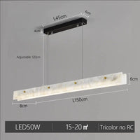 Suspension Cuisine Îlot Linéaire LED en Marbre Naturel, 100 à 150 cm