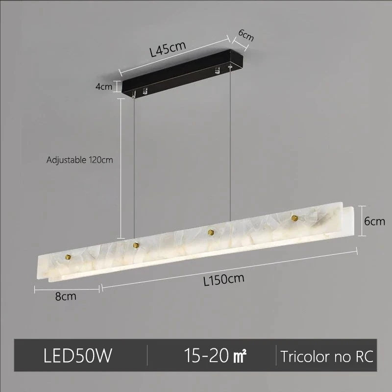 Suspension Cuisine Îlot Linéaire LED en Marbre Naturel, 100 à 150 cm