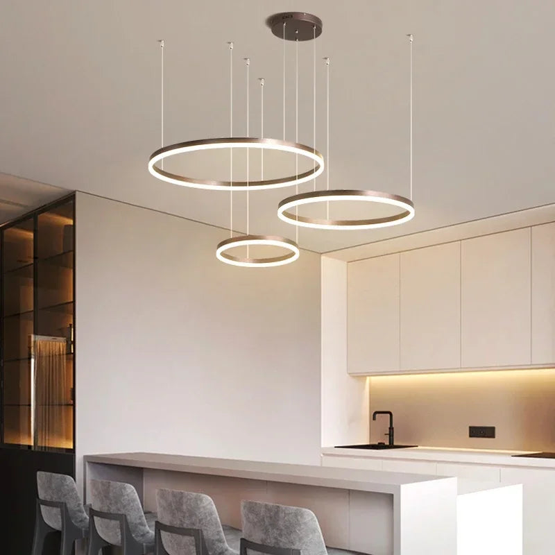 Suspension Cuisine LED Anneaux Étagés, 1 à 5 Anneaux