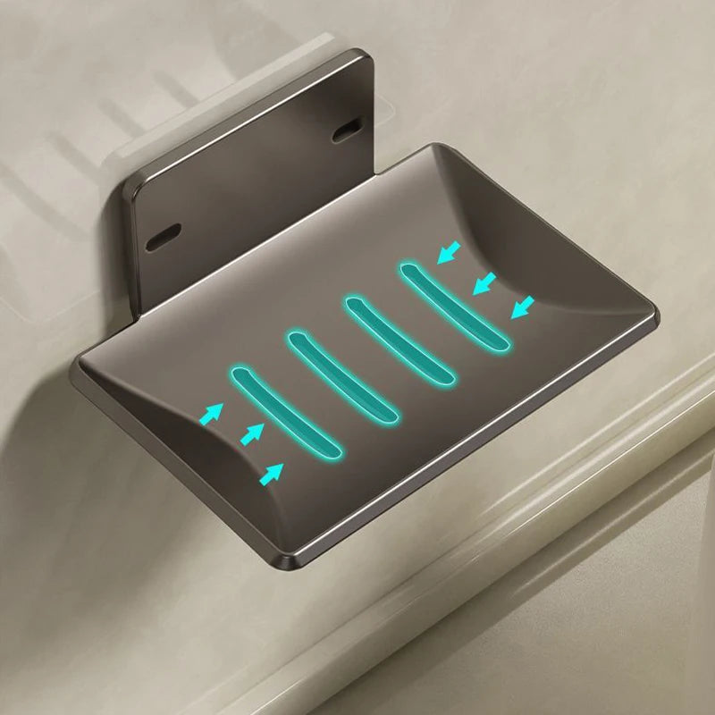 Porte-Savon Mural Inox Sans Perçage avec Plateau Égouttoir, Lot de 1 ou 2