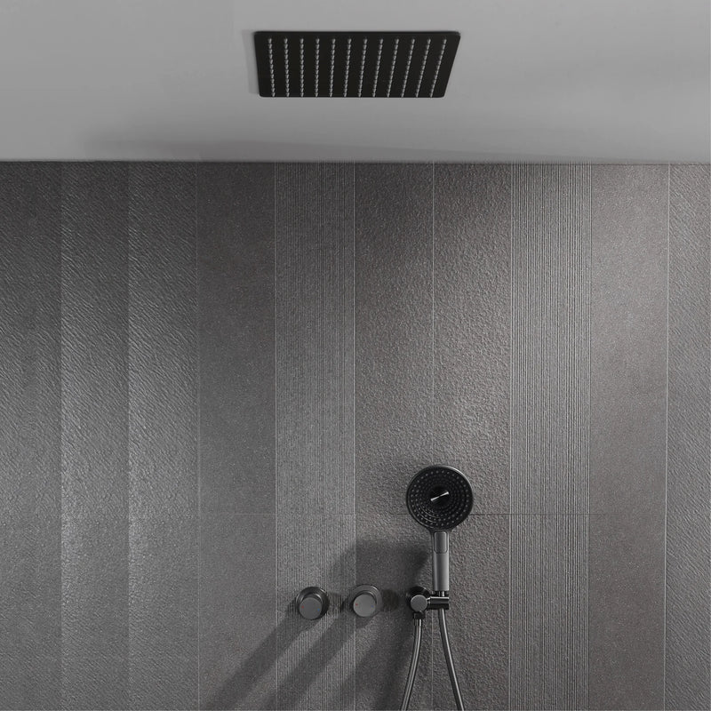 Douche Encastrable Plafond Laiton Carré, Mitigeur 2 Fonctions et Douchette