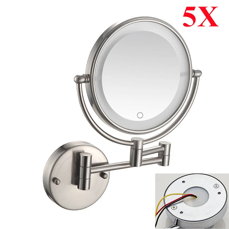 Miroir Grossissant Mural LED Bras Extensible Laiton, 3 Teintes de Lumière