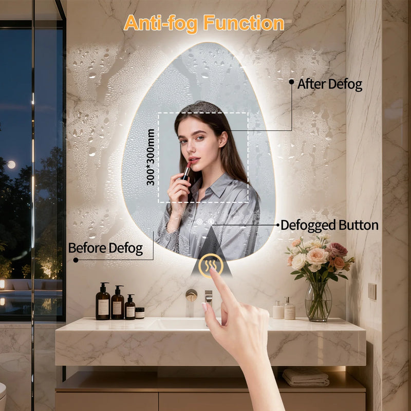 Miroir LED Salle de Bain Forme Goutte Rétroéclairé Anti-Buée Mémoire