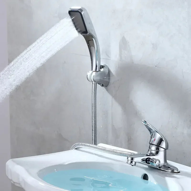 Robinet de Baignoire Chromé avec Sortie Douchette 2 Trous