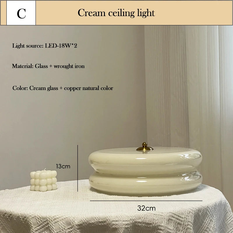 Plafonnier Cuisine en Verre Laiteux Rétro, Blanc ou Crème, Ø 32 ou 40 cm