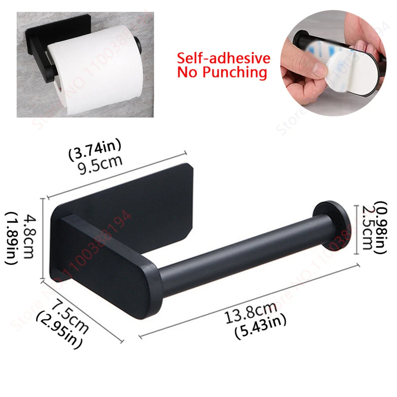 Accessoires Salle de Bain Adhésifs Sans Perçage Noir, Doré ou Argent à la Pièce, 24 Articles