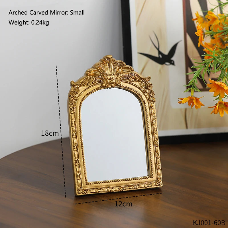 Miroir de Table Doré en Arche Sculptée, Style Vintage, 3 Formats