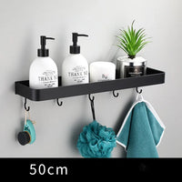 Étagère de Salle de Bain d'Angle Noire avec Barre à Crochets
