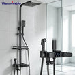 Colonne de Douche Carrée Thermostatique avec Douchette et Étagère