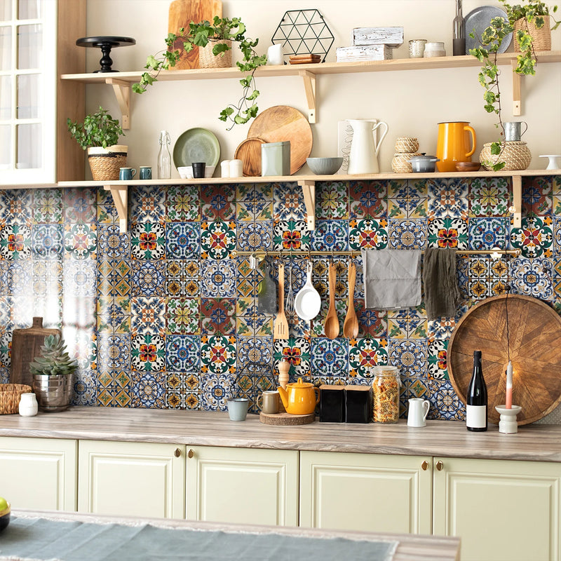 Carreaux Adhésifs Crédence 15 cm, 27 Motifs Colorés, 12 ou 24 Pièces