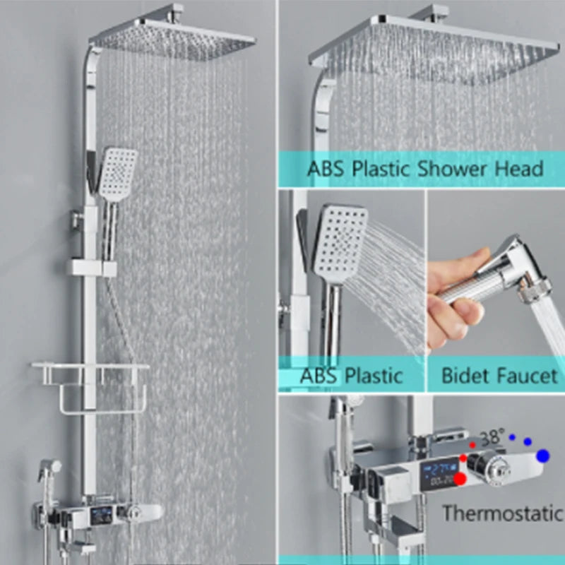 Colonne de Douche Pluie avec Douchette Bidet et Bec de Bain, 5 Finitions