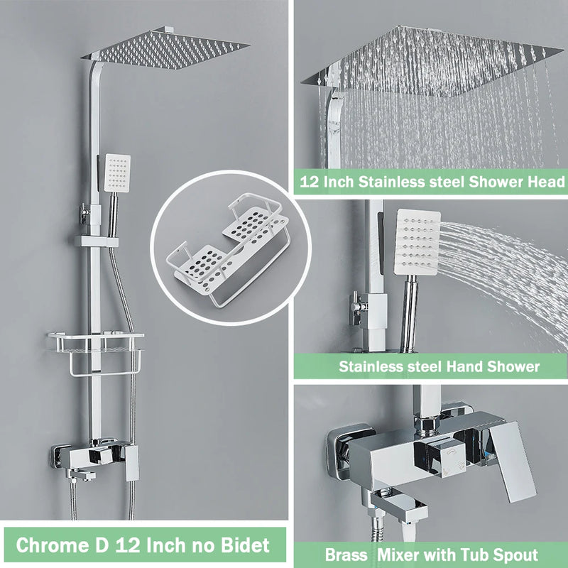 Colonne de Douche Pluie avec Mitigeur et Bec de Baignoire, 19 Modèles