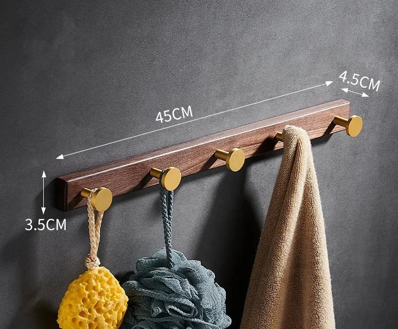 Patère Murale Bois et Aluminium Doré Brossé Multi-Crochets
