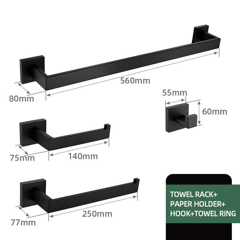 Accessoires Salle de Bain Noir Mat à la Pièce, 21 Articles