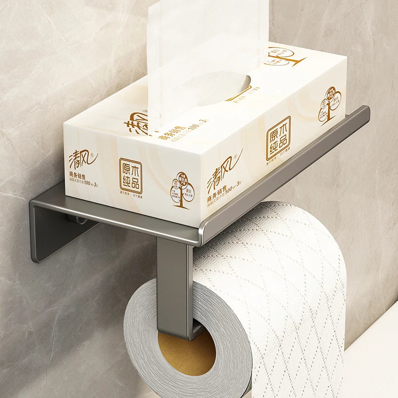 Porte-Papier Toilette Mural avec Tablette en Acier Inoxydable 3 Coloris