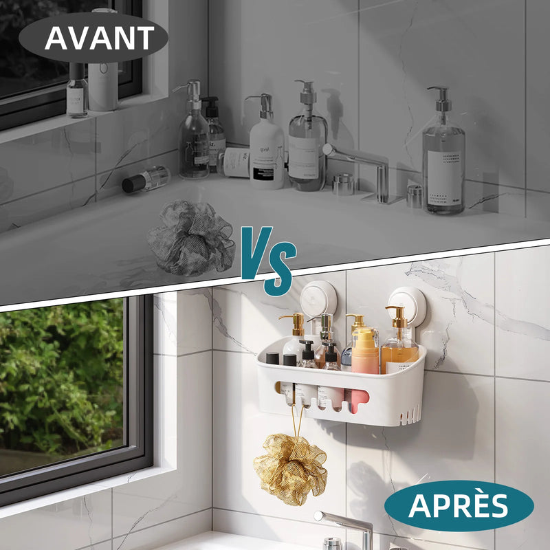 Étagère de Douche à Ventouses Sans Perçage, Panier Blanc 27 cm
