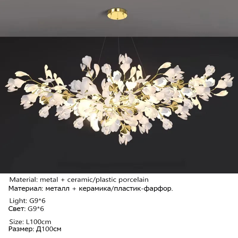 Suspension Cuisine Feuilles de Ginkgo Doré, Céramique ou Acrylique, à la Pièce