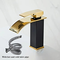Mitigeur Lavabo Cascade Noir ou Blanc et Doré, Monotrou, Hauteur 18 cm