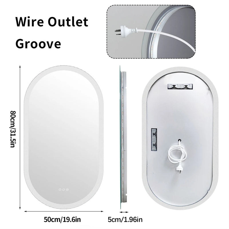 Miroir LED Salle de Bain Ovale Anti-Buée Tactile 80 x 50 cm
