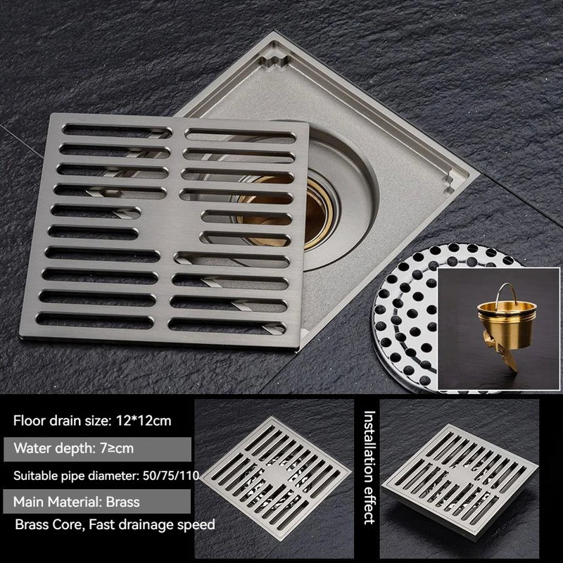 Bonde de Douche Carrée Laiton Anti-Odeur 12 ou 15 cm