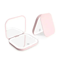 Miroir de Poche LED Carré Pliant Rechargeable USB-C 2x, Rose ou Blanc