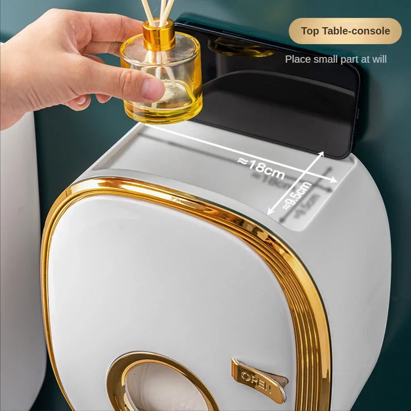 Porte-Papier Toilette Mural avec Tablette et Couvercle Sans Perçage