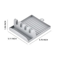 Repose-Cuillère Plastique à 4 Encoches avec Plateau, Blanc, Vert ou Gris, 14 cm