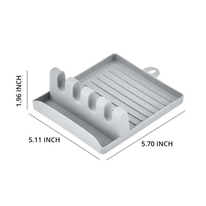Repose-Cuillère Plastique à 4 Encoches avec Plateau, Blanc, Vert ou Gris, 14 cm