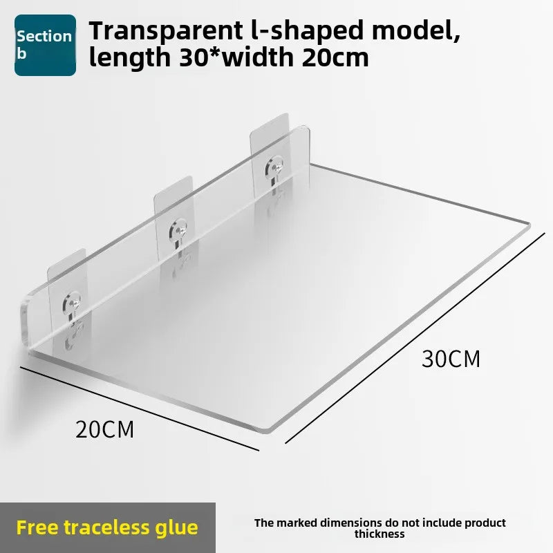 Étagère Salle de Bain Murale en Acrylique Transparente, Sans Perçage