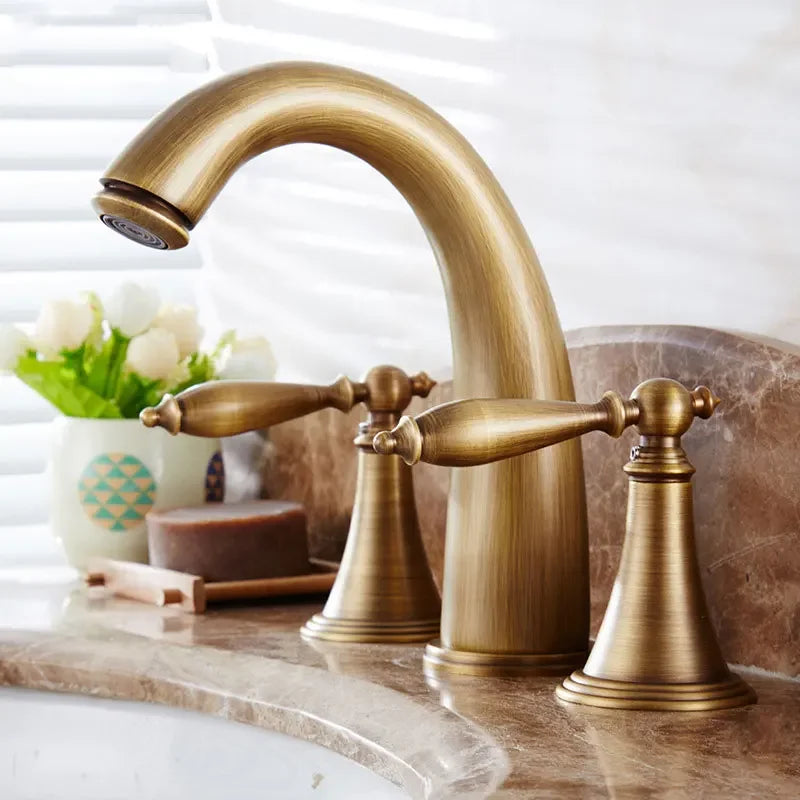 Mitigeur Lavabo 3 Trous Double Poignée en Laiton, 5 Finitions