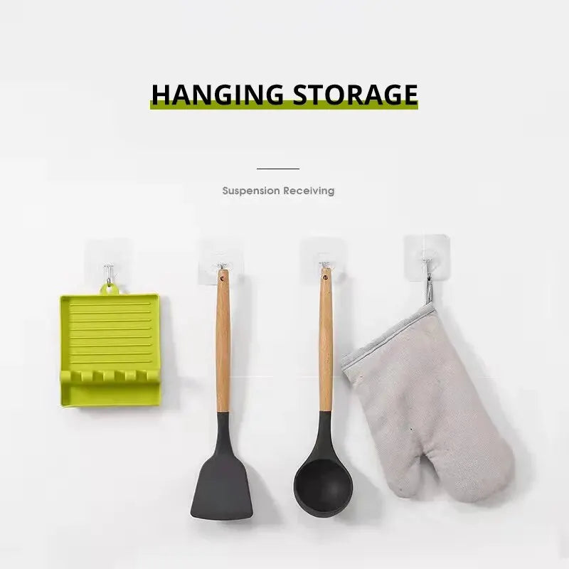 Repose-Cuillère Plastique à 4 Encoches avec Plateau, Blanc, Vert ou Gris, 14 cm