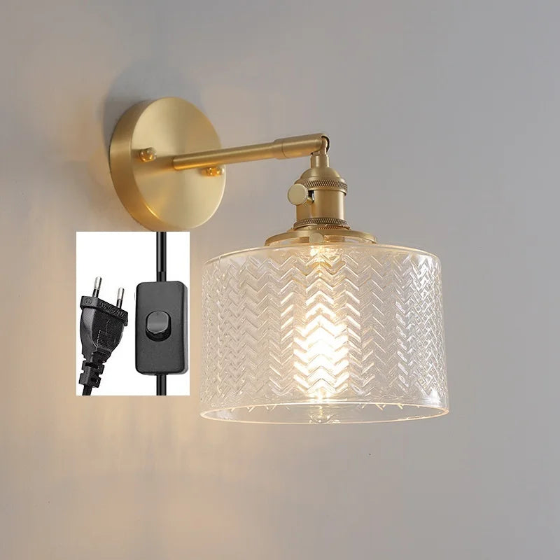 Applique Salle de Bain Verre Vert Cuivre avec Interrupteur Style Nordique