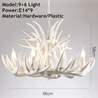 Lustre Suspension Cuisine Bois de Cerf en Résine, 4 à 9 Lumières