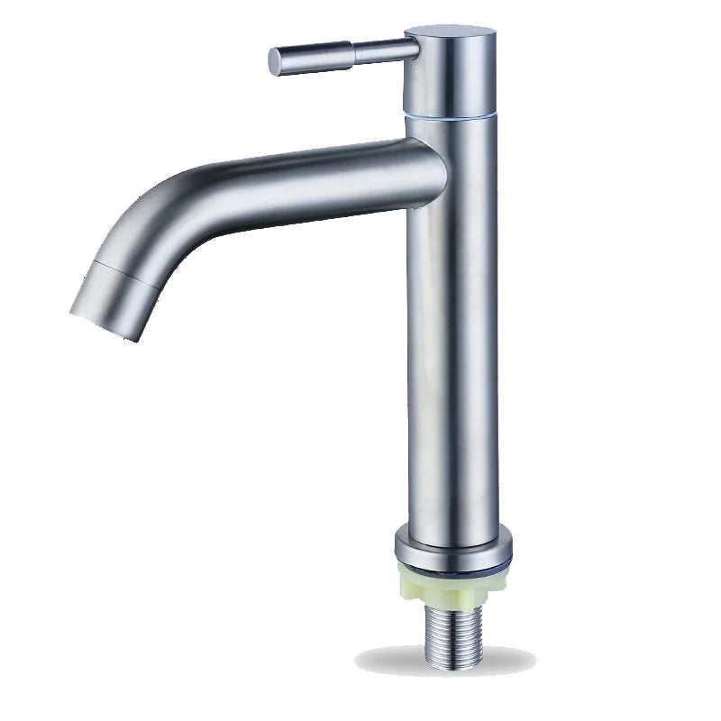 Robinet Lave-Main Eau Froide Inox 304, 6 Versions, Bec Courbe ou Droit