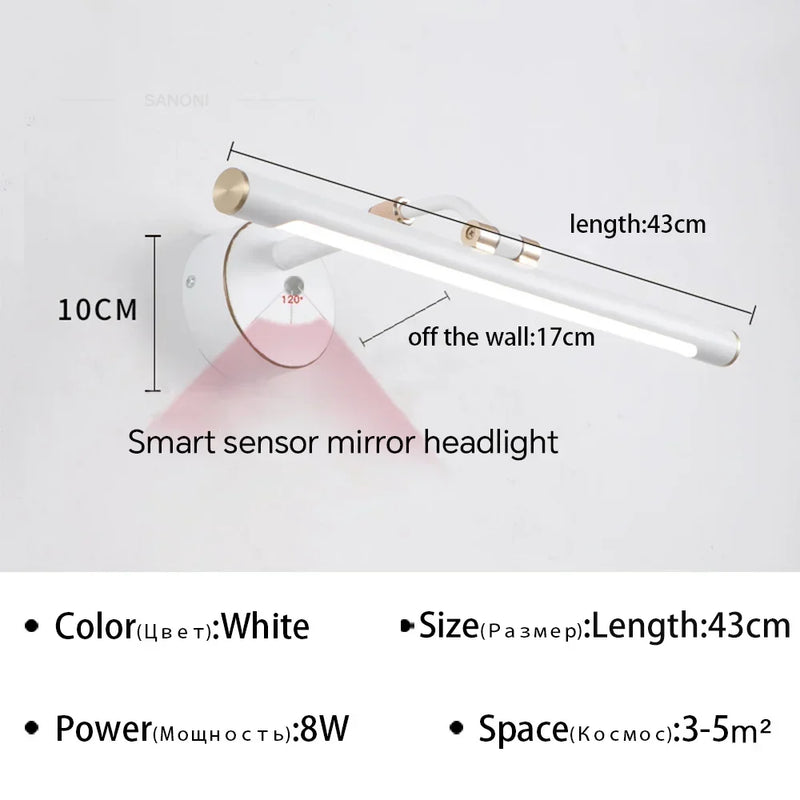 Applique Miroir Salle de Bain LED à Bras Réglable, 43 à 73 cm