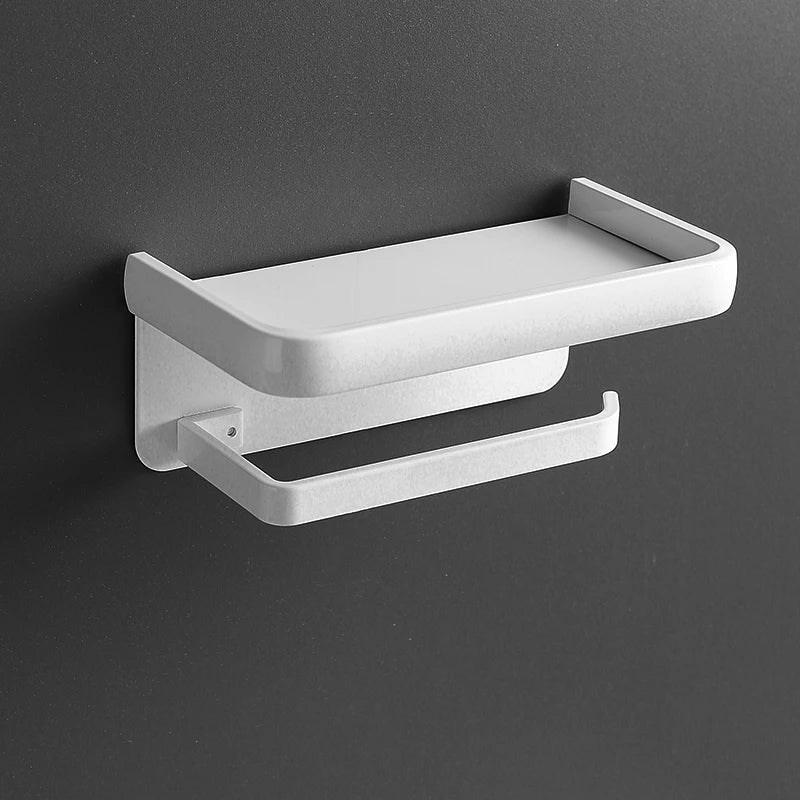 Porte-Papier Toilette Mural avec Tablette en Bois, Noir ou Blanc, 16 à 30 cm
